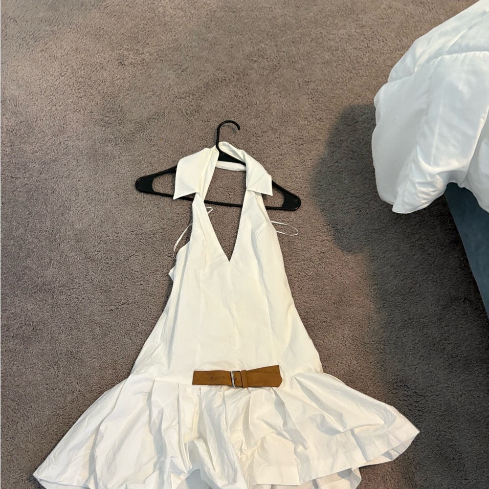 Zara White Dress with Brown Accents